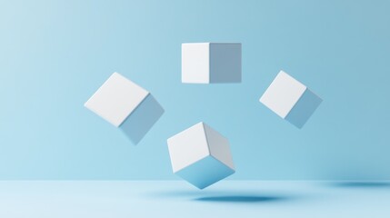 Floating White Cubes Minimalist Blue Background Scene Design