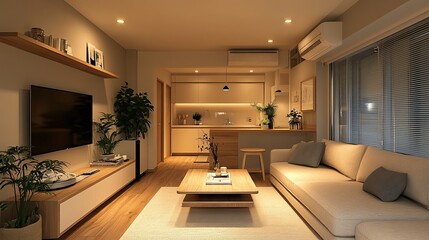 Fototapeta premium Design a cozy, minimalist living room for a small apartment. -