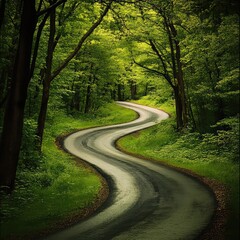 Fototapeta premium The Winding Path: A Paved Road Through the Lush Green Beauty of Nature