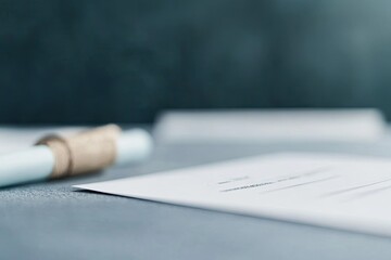 close-up of certificate of completion with elegant design lying on table surrounded by stationery