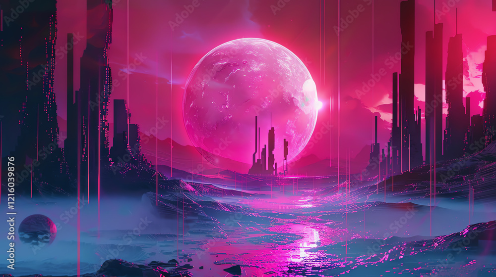 Fototapete craft a digital rendering that blends abstract art with futuristic elements utilize pixel art style 
