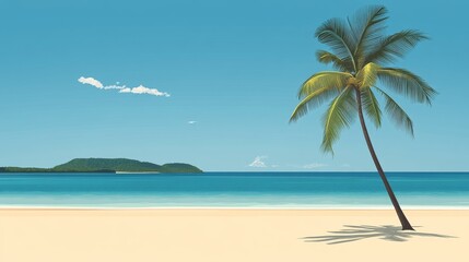 Fototapeta premium Lone Palm Tree on Tropical Beach Under a Clear Blue Sky