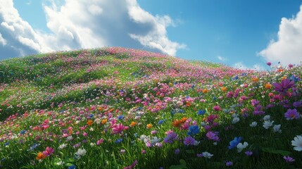 Obraz premium Vibrant Hillside of Blooming Flowers Under a Sunny Sky