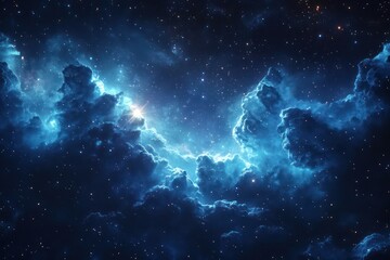 Obraz premium A stellar nursery, where new stars are being born from dense clouds of gas and dust, illuminating the surrounding space with a gentle glow