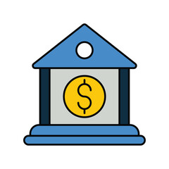 Bank color line icon with white background vector stock illustration