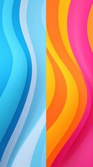 Fototapeta premium Set of abstract yellow, pink, blue curve wave lines stripes textures background 