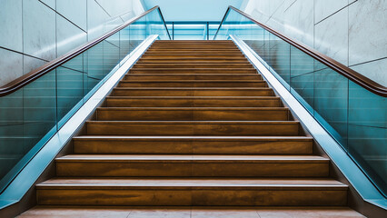 Obraz premium modern staircase with wooden steps and glass railing