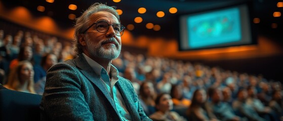 Obraz premium Attentive audience at conference with engaging speaker