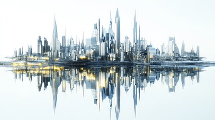 Futuristic City Skyline Reflection Modern Architecture Cityscape