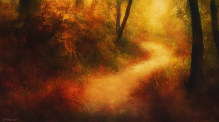 Golden Path in Autumn Forest