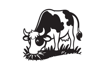 Cow eating grass vector. Cow simple icon