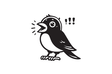 Bird singing cartoon silhouette on white background