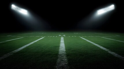 Naklejka premium Football field illuminated by stadium lights with copy space on dark background