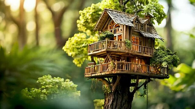 a treehouse in the woods