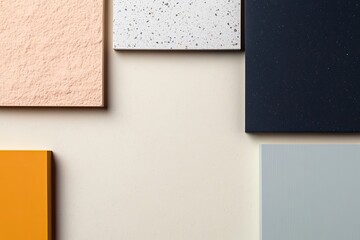 Fototapeta premium creative flat lay of geometric cutouts in various colors and textures arranged neatly on neutral background