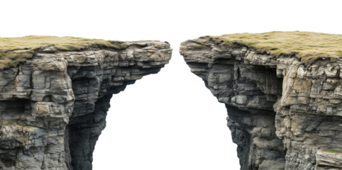Two cliffs with a gap isolated on transparent background
