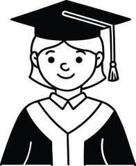 Graduate wearing a cap and gown vector illustration, graduate wearing a cap and gown silhouette vector art, graduate wearing a cap and gown line art vector