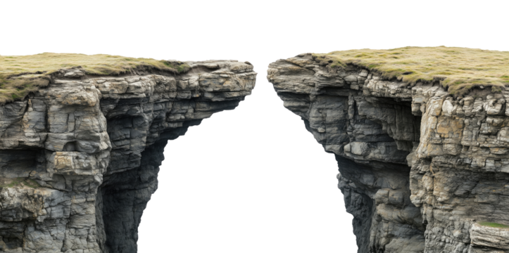 Two cliffs with a gap isolated on transparent background