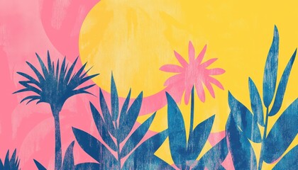 Abstract Tropical Floral Sun Artwork Design