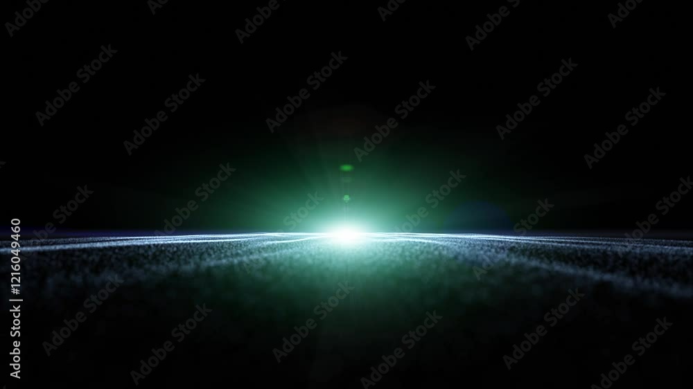 Poster loop slow motion abstract dotted waves with artistic flicker light on black background.