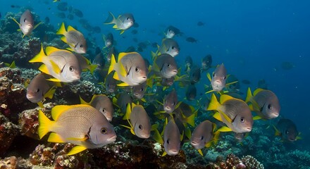 Vibrant Reef Fish School Underwater Scene