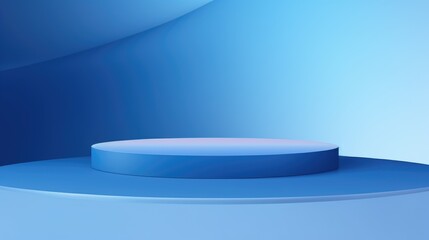 A minimalist blue abstract background featuring a circular platform.