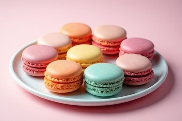 Obraz premium Delicate Assortment of Pastel French Macarons on a Ceramic Plate
