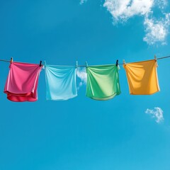 Colorful clothesline laundry drying sunny sky