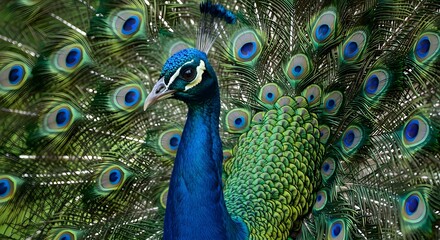 Obraz premium Majestic Peacock with Vibrant Tail Feathers Display