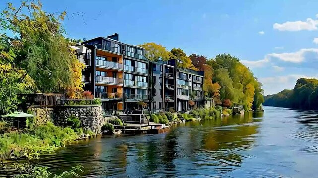 a riverside apartment block