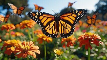 Obraz premium Monarch Butterfly in a Vibrant Flower Garden