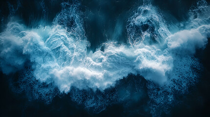 Ethereal blue sea waves with celestial formations and light tendrils against a deep space background