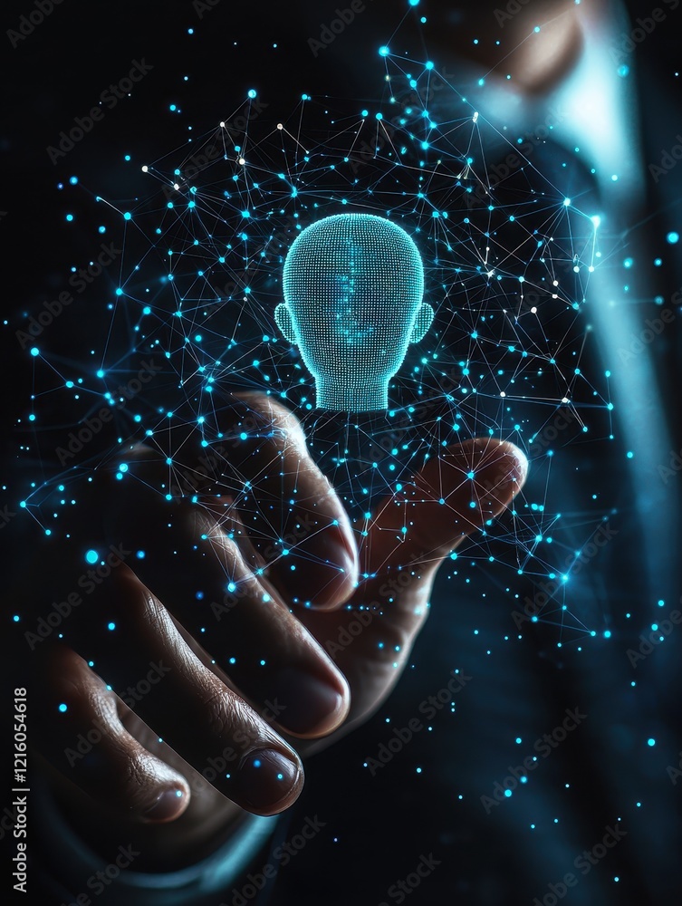 Poster exploring digital identity creation virtual environment graphic design futuristic concept close-up p