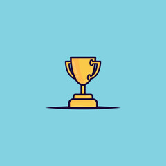 Trophy isometric style, trophy cartoon in blue background.