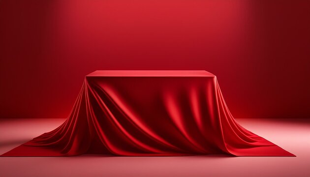 Red velvet drapes elegantly conceal a mystery on a crimson stage.  Intrigue abounds!