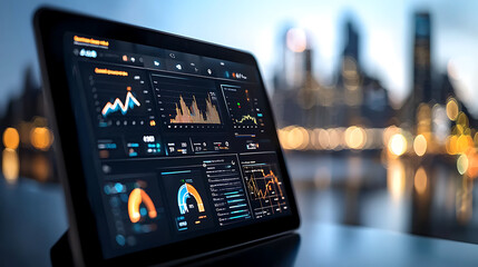 digital dashboard displaying real time data on energy consumption and trends. interface features various graphs and metrics for analysis