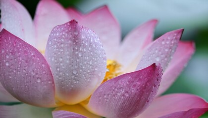 Fototapeta premium Close-up of a pink lotus flower with water droplets.
