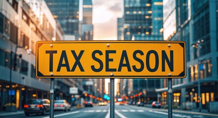 Obraz premium tax season text on road sign in middle of modern business city background