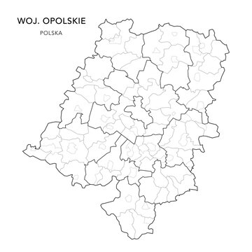 Administrative Map of the Opole Voivodeship (Opolskie) with Municipality Areas (Obszary Gmin), Municipalities (Gminy), and Counties (Powiaty) Subdivisions as of 2025 - Poland (Polska) - Vector Map