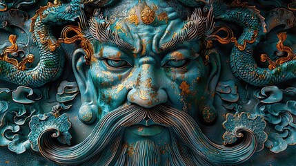 Obraz premium A detailed sculpture of a deity with intricate designs and vibrant colors.