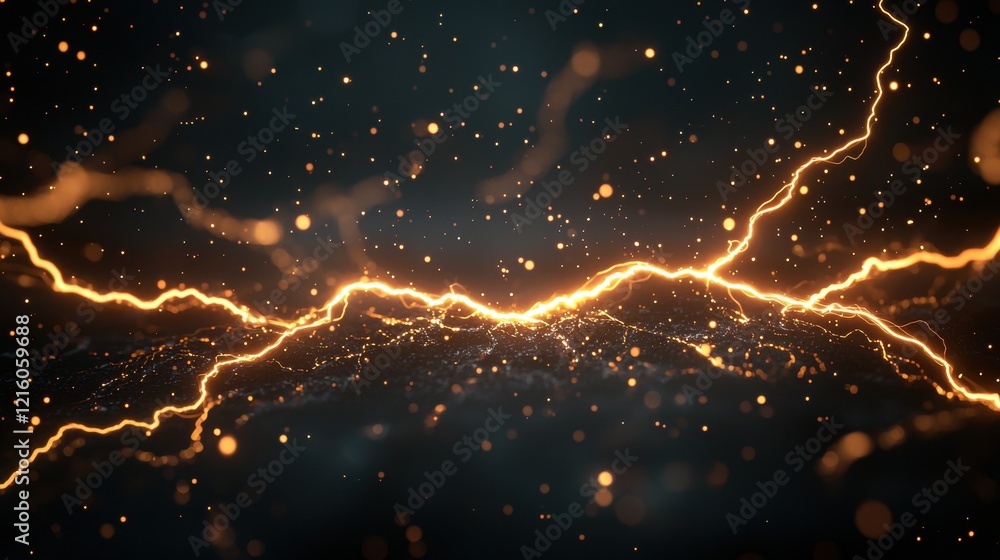 Poster digital lightning strike digital lightning bolts forming a network across a global map, representing