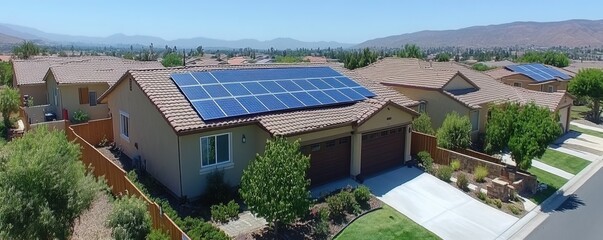 Embrace Sustainable Living Home Rooftop Solar Panels Offer Panoramic Views and Reflect a Greener Future Discover the benefits of clean energy with a stunning aerial view of a residential solar panel