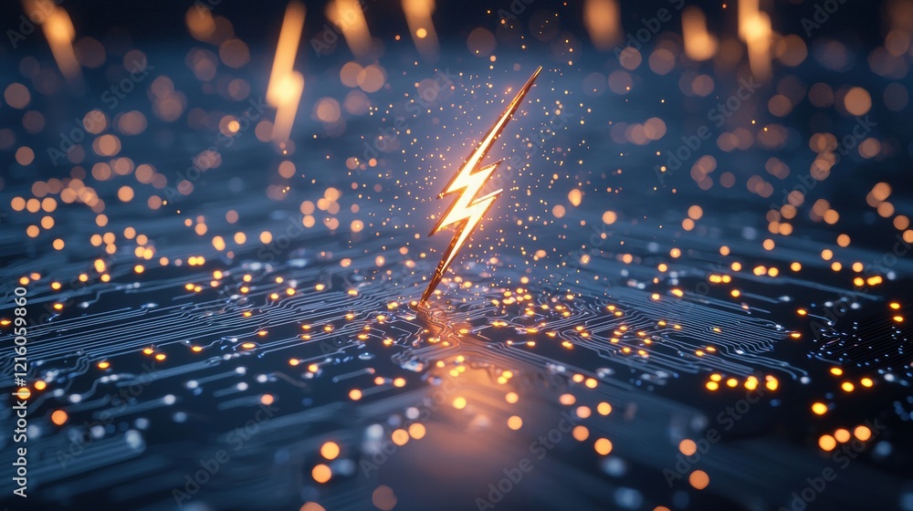 Poster lightning bolt integrated into circuit boards a futuristic circuit board with integrated lightning b