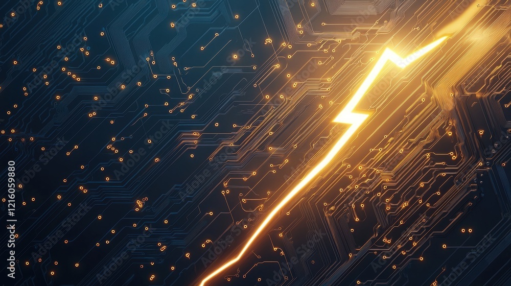 Poster lightning bolt integrated into circuit boards a lightning bolt illuminating a complex circuit board,