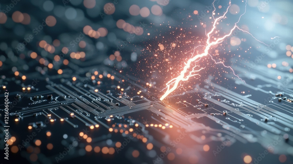 Poster lightning bolt integrated into circuit boards a lightning bolt striking a circuit board, creating sp