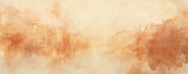 Fototapeta premium Watercolor Cityscape: A Dreamlike Canal Scene