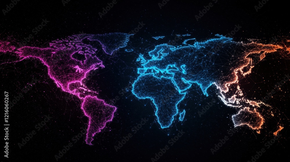 Poster global world map abstract world map with interconnected lines representing global trade routes, logi