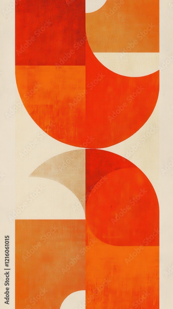 Poster abstract geometric composition in warm tones: a study in curvilinear and rectangular forms