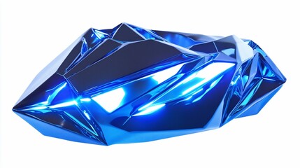 Glowing blue crystal, gem, or mineral isolated on white background.