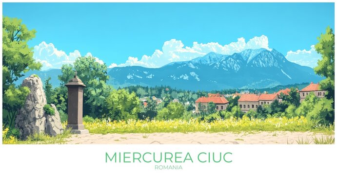Miercurea ciuc Romania Travel Poster Flat Illustration Print Decor Gift Canvas Wall Art